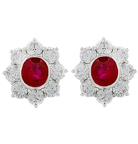 .65Ct No Heat Burma Ruby & Diamond Earrings in Pla
