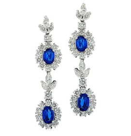 13.00 Ct Platinum Sapphire & Diamond Dangle Earri