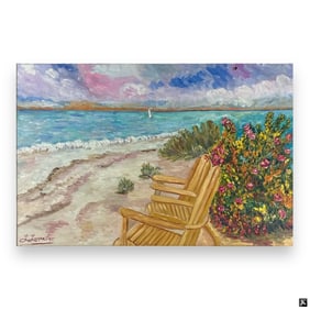 L. Lancaster Beach Scene Oil Painting On Canvas