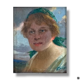 Antique Astro-Hungarian Oil/Panel "Maiden"
