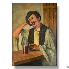 Vintage European School "Man with Wine"