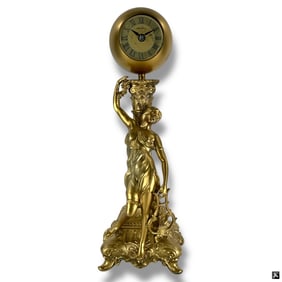Vintage Gilded Spelter Diana Mystery Clock