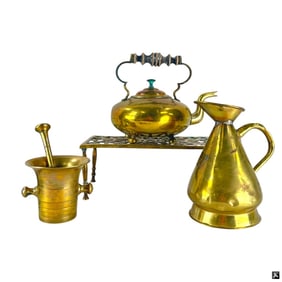 4 Piece Antique Copper & Brass Kitchen Wares