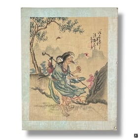 Chinese Qing Silk Painting "Figure with Snake"