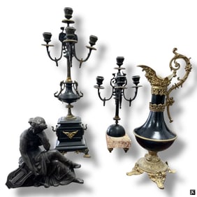 Group of 4 Vintage Mantel Clock Set Garniture