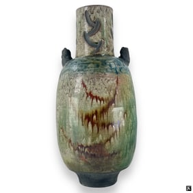 Artist Signed Large Raku Pottery Vase