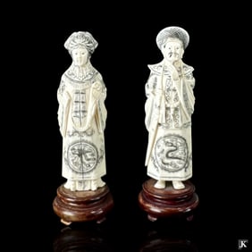 Pr Chinese Carved Emperor & Empress Figures