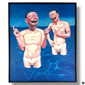 Style of Yue Minjun Oil on canvas "Grinning Men"