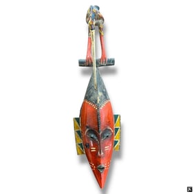 Vintage Polychrome Carved Wood African Mask