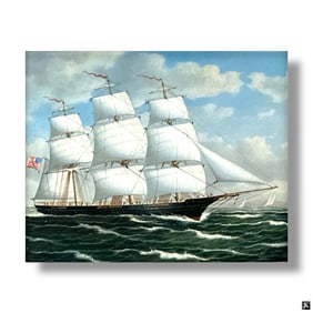 Giclee on Canvas "American 3 Masted Sailing Ship"