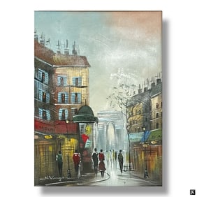 Vintage Modernist Oil on Canvas "Paris" Signed