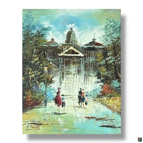 R Birchard MCM Oil on Canvas "French Scene"