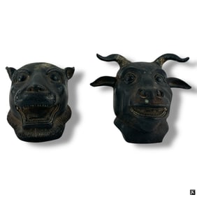 Two Bronze Chinese Zodiac Bronze Heads