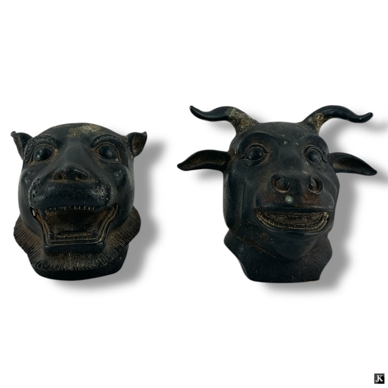 Two Bronze Chinese Zodiac Bronze Heads (1 of 3)
