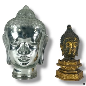 2 Decorative Buddha Head Figures