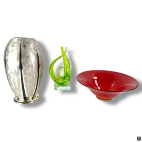 3 Art Glass & Silver Plate Tablewares