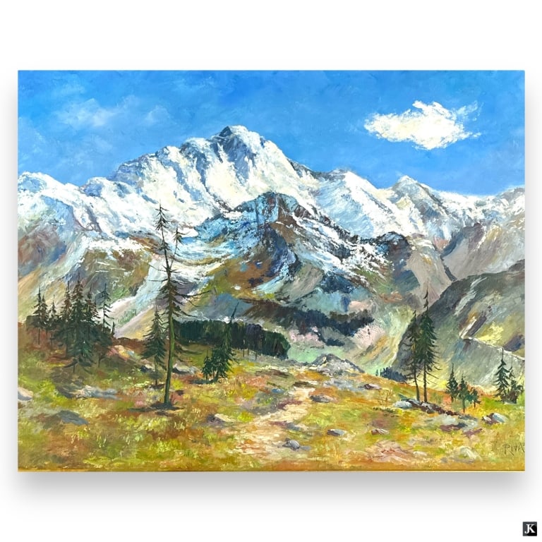 Vintage O/C Mountain Landscape Signed RIVA (1 of 5)