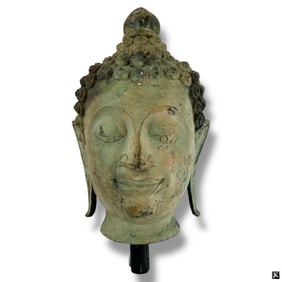 Large Antique Bronze Buddha Head Sculpture