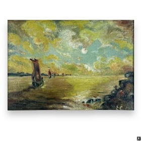 Post Impressionist Oil on Canvas Board "Galleons"