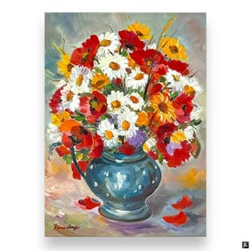 Vintage MCM Oil on Canvas "Still Life of Flowers'