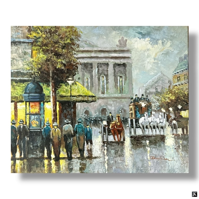 Vintage Oil on Canvas "Paris Street" Signed (1 of 5)