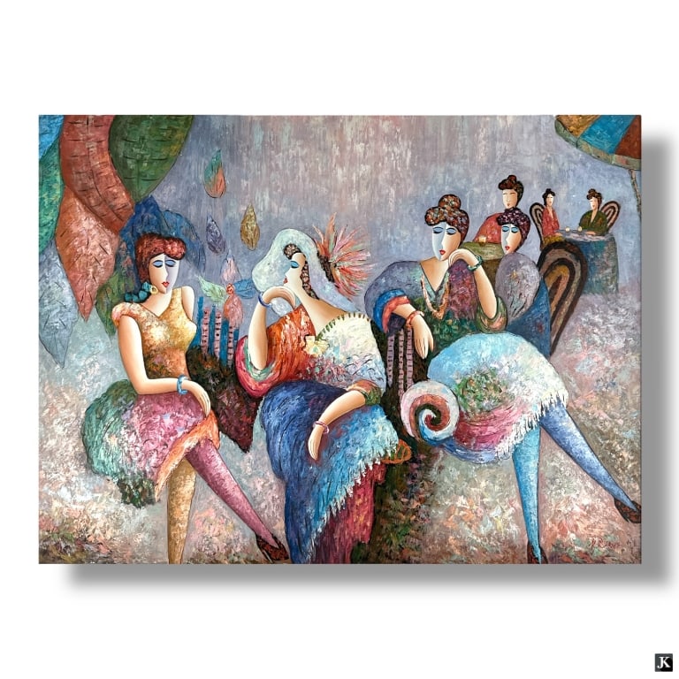 K. Barnes Contemporary Oil/Canvas "Ladies Tea" (1 of 6)