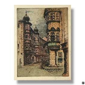 Kasimir Style Continental Framed Color Etching