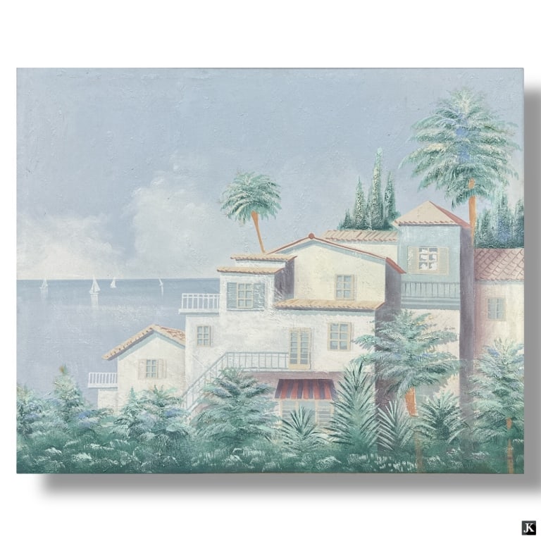 Large Decorative Framed Acrylic "Summer Home" (1 of 5)