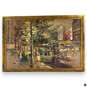 Mid Century Decorative O/C "Paris Street Scene"
