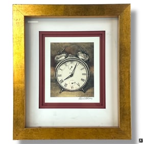 Vintage Framed and Signed Decorative Print "Clock"