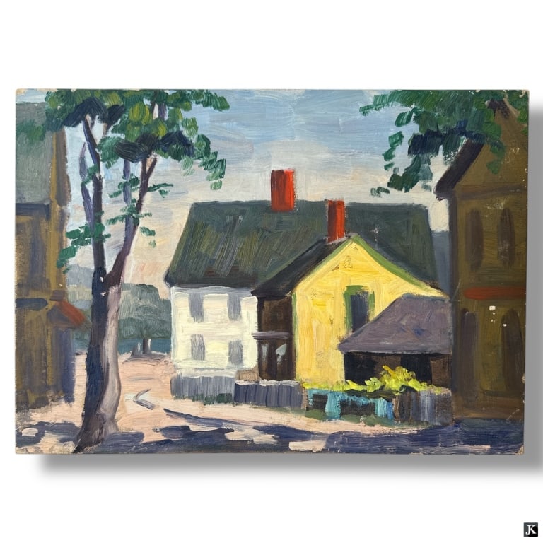 Vintage Oil on Board "Home In Town" (1 of 3)