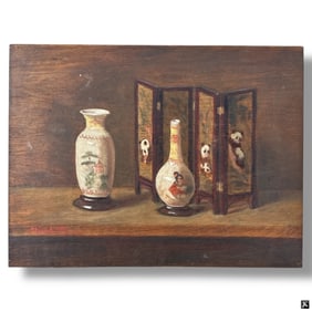 Vintage Oil on Board "Chinoserie Still Life"