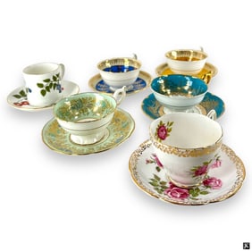 6 2pc English Porcelain Teacup & Saucer Sets