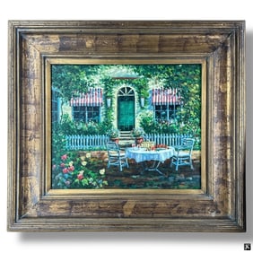 Decorative Framed Oil on Canvas "Alfresco"