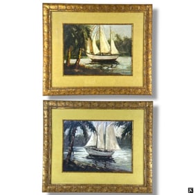 Pair of Framed Decorative Color Prints "Sailboats"