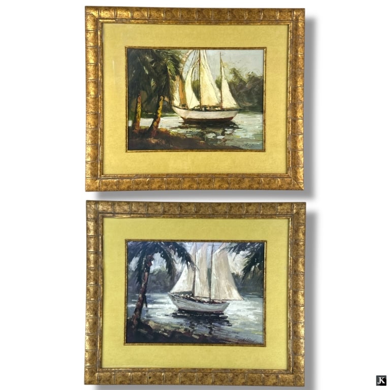 Pair of Framed Decorative Color Prints "Sailboats" (1 of 6)