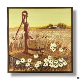 Mid Century Decorative Oil on Canvas "Farm Scene"