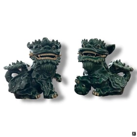 Pair of Chinese Green Glazed Foo Lions