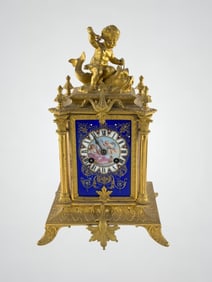 French Ormolu Gilt & Porcelain Antique Clock