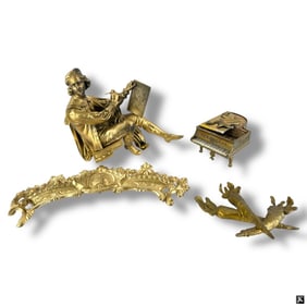 4 Gilt Bronze & Spelter Mantel Clock Adornments
