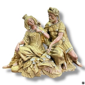 Large Antique Painted Spelter Figural Group