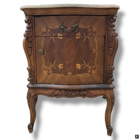 Antique Louis XV Marquetry Marble Top Commode