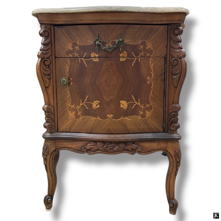 Antique Louis XV Marquetry Marble Top Commode (1 of 3)