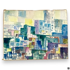 Leighton R. Cram Watercolor "Buildings Landscape"
