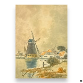 William Clusmann, American Watercolor "Windmill"