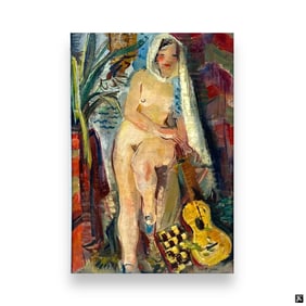 Rudolf Jacobi Oil/Canvas "Female nude with guitar"