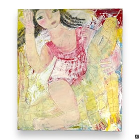 Hegina Rodrigues Oil/Wood "Girl on Lizard"