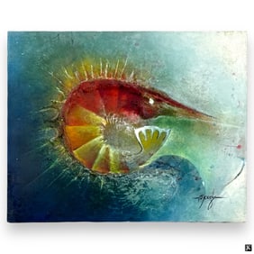 Signed Mouly Oil Painting On Canvas Of Shrimp