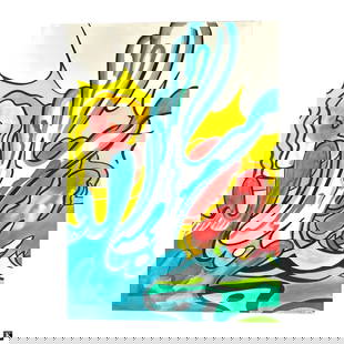 John Crash (USA B1961) 1990 Watercolor On Paper: John "Crash" Matos (AMERICAN / NEW YORK, Born 1961) Pop Art Watercolor "BOOM", 1990 Pop art, graffiti, and comic-style watercolor work on paper depicting a splash of water with the text "BOOM". Signed