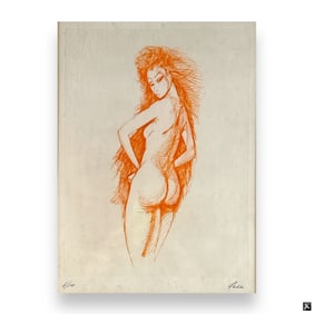 Unknown Artist Signed Etching Of Nude Woman